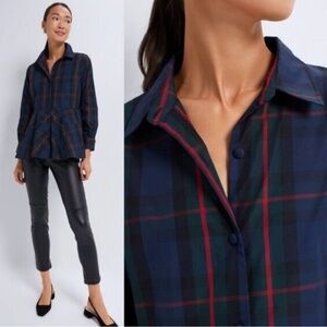 Pomander Place NEW Fraser Navy Plaid Ashlen Long Sleeve Blouse Top Size XL